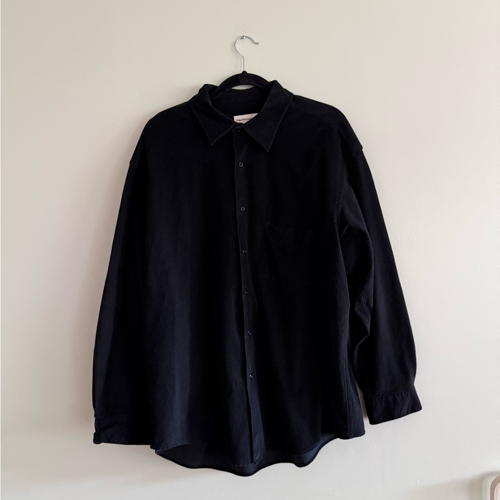 Vintage Corduroy Classic Black Button-Up Shirt